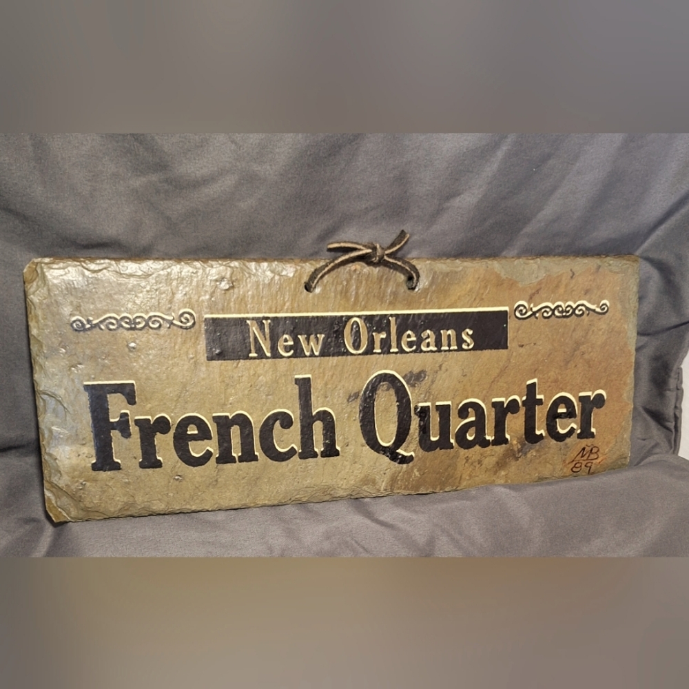 New Orleans French Quarter Hand Painted Vintage Slate Roof Tile Sign 14.5 By 5.5